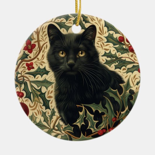Retro Black Cat Keramik Ornament (Vorne)
