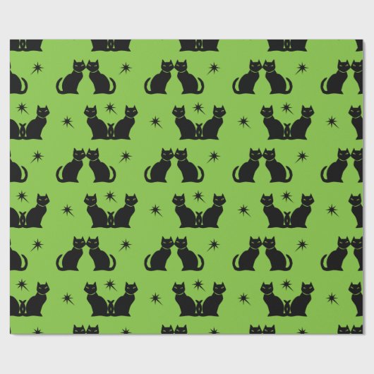 Retro Black Cat Kitty auf grünem Packpapier (Flach)