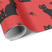 Retro Black Cat Kitty auf roten Sternen Packpapier (Rolleneckpunkt)