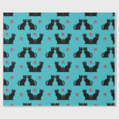 Retro Black Cat Kitty Red Stars Packpapier (Flach)