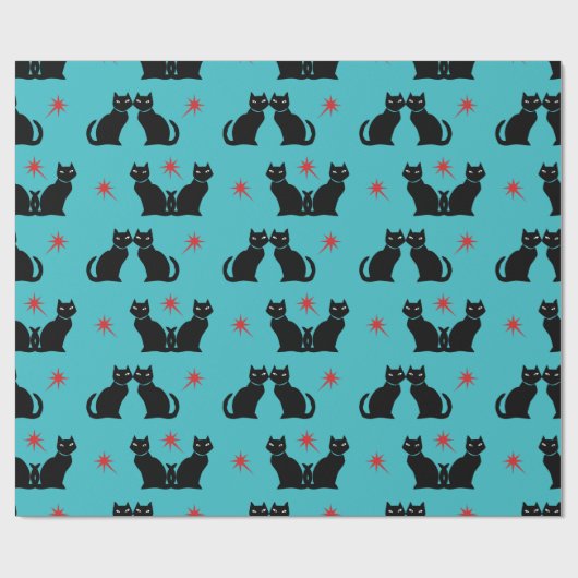 Retro Black Cat Kitty Red Stars Packpapier (Flach)