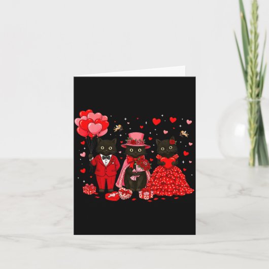 Retro Black Cat Meowentine's Day Heart Valentines Karte (Vorderseite)