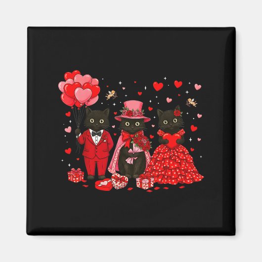 Retro Black Cat Meowentine's Day Heart Valentines Magnet (Vorne)