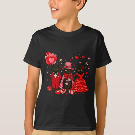 Retro Black Cat Meowentine's Day Heart Valentines T-Shirt (Vorderseite)