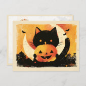 Retro Black Cat mit Jack O' Lantern Postkarte (Vorne/Hinten)