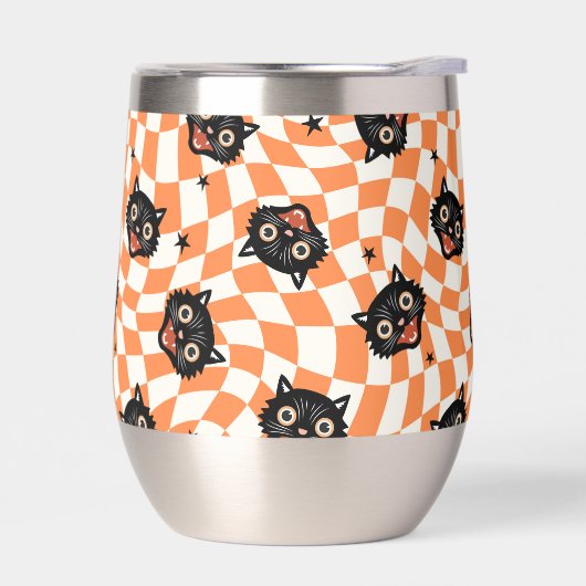 Retro Black Cat Orange Karo Muster (Links)