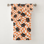 Retro Black Cat Orange Karo Muster Badhandtuch Set (Insitu)