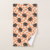 Retro Black Cat Orange Karo Muster Badhandtuch Set (Handtuch)