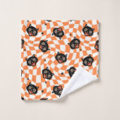 Retro Black Cat Orange Karo Muster Badhandtuch Set (Waschlappen)