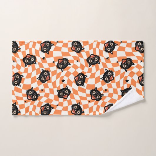 Retro Black Cat Orange Karo Muster Badhandtuch Set (Handtuch)