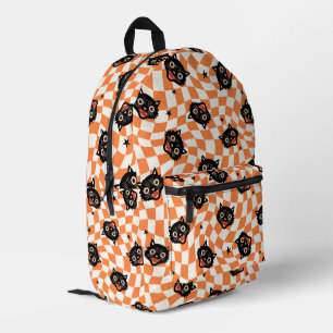 Retro Black Cat Orange Karo Muster Bedruckter Rucksack