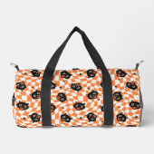 Retro Black Cat Orange Karo Muster Duffle Bag (Vorderseite)