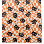 Retro Black Cat Orange Karo Muster Duschvorhang (Vorderseite)