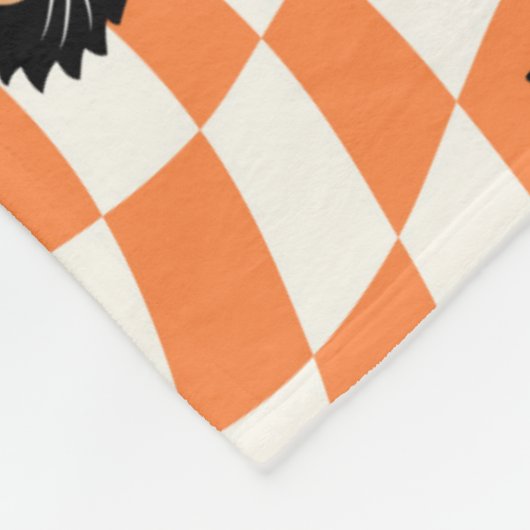 Retro Black Cat Orange Karo Muster Fleecedecke (Ecke)