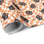 Retro Black Cat Orange Karo Muster Geschenkpapier (Rolleneckpunkt)
