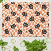 Retro Black Cat Orange Karo Muster Geschirrtuch (Gefaltet)