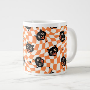 Retro Black Cat Orange Karo Muster Jumbo-Tasse