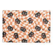 Retro Black Cat Orange Karo Muster Kissenbezug (Rückseite)