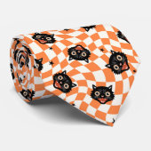 Retro Black Cat Orange Karo Muster Krawatte (Gerollt)