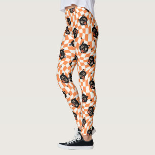 Retro Black Cat Orange Karo Muster Leggings