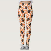 Retro Black Cat Orange Karo Muster Leggings (Vorderseite)
