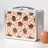 Retro Black Cat Orange Karo Muster Metall Brotdose (Beispiel)