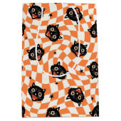 Retro Black Cat Orange Karo Muster Mittlere Geschenktüte (Vorderseite)