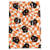 Retro Black Cat Orange Karo Muster Mittlere Geschenktüte (Rückseite)