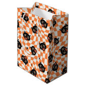 Retro Black Cat Orange Karo Muster Mittlere Geschenktüte (Rückseite Schrägansicht)