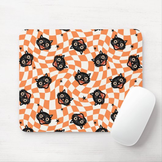 Retro Black Cat Orange Karo Muster Mousepad (Mit Mouse)