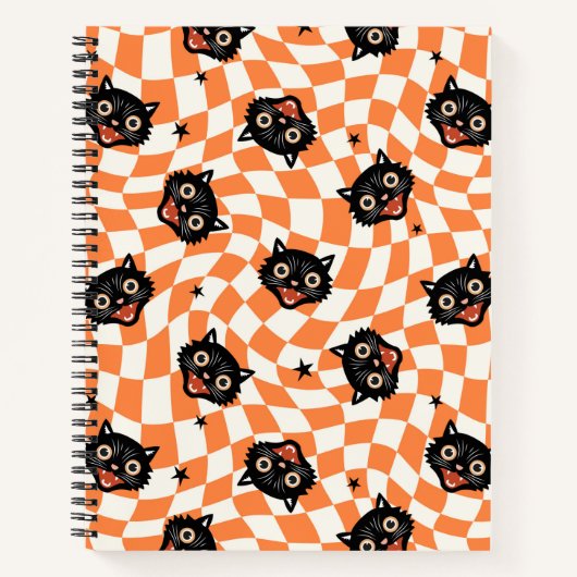 Retro Black Cat Orange Karo Muster Notizblock (Vorderseite)