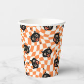 Retro Black Cat Orange Karo Muster Pappbecher (Vorderseite)