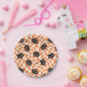 Retro Black Cat Orange Karo Muster Pappteller (Party)