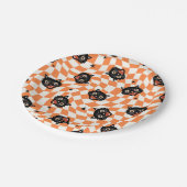 Retro Black Cat Orange Karo Muster Pappteller (Schrägansicht)