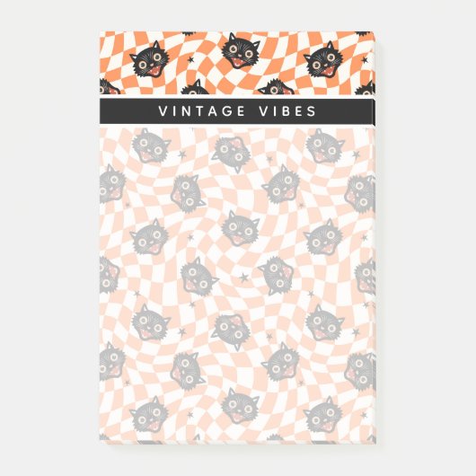 Retro Black Cat Orange Karo Muster Post-it Klebezettel (Vorderseite)