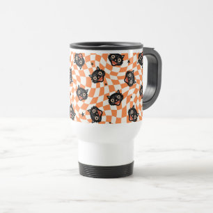 Retro Black Cat Orange Karo Muster Reisebecher
