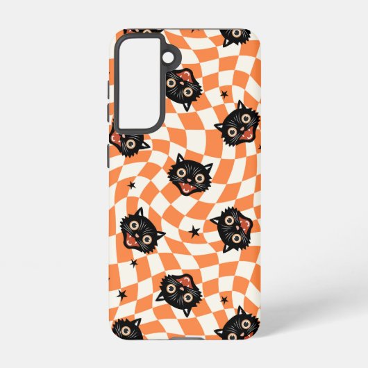 Retro Black Cat Orange Karo Muster Samsung Galaxy Hülle (Rückseite)