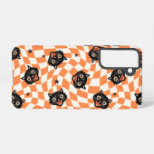 Retro Black Cat Orange Karo Muster Samsung Galaxy Hülle (Rückseite (Horizontal))