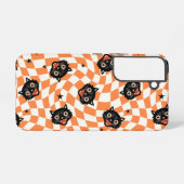 Retro Black Cat Orange Karo Muster Samsung Galaxy Hülle (Rückseite (Horizontal))