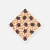 Retro Black Cat Orange Karo Muster Serviette (Ecke)