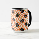 Retro Black Cat Orange Karo Muster Tasse (VorderseiteRechts)