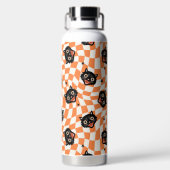 Retro Black Cat Orange Karo Muster Trinkflasche (Rückseite)