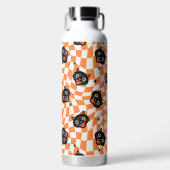 Retro Black Cat Orange Karo Muster Trinkflasche (Vorderseite)