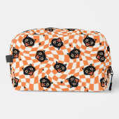 Retro Black Cat Orange Karo Muster Waschbeutel (Vorderseite)