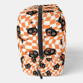 Retro Black Cat Orange Karo Muster Waschbeutel (Rechts)
