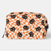 Retro Black Cat Orange Karo Muster Waschbeutel (Rückseite)
