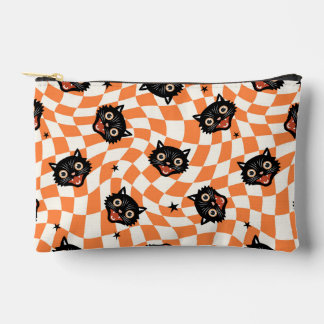 Retro Black Cat Orange Karo Muster Zubehörtasche