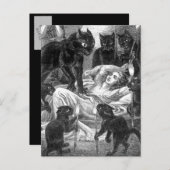 Retro Black Cat Party zeichnend Einladungspostkarte (Vorne/Hinten)