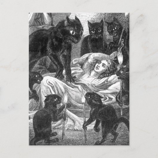 Retro Black Cat Party zeichnend Einladungspostkarte (Vorderseite)