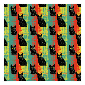 Retro Black Cat Pattern Poster